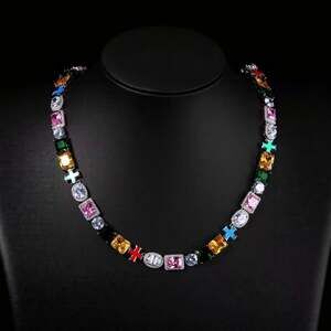 Multi Color Gemstone Cross Necklace 20 D 019